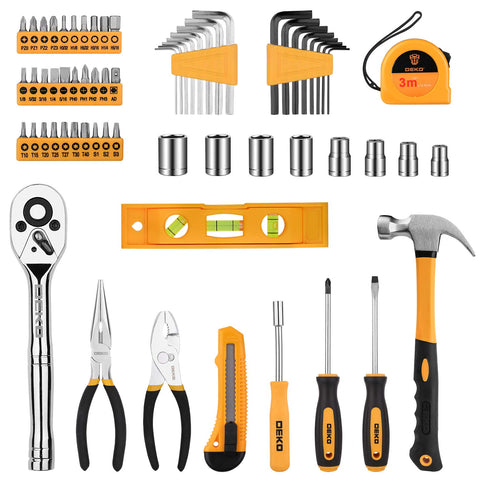 DEKOPRO 65-piece tool set chrome-finish tools ensure corrosion resistance during tasks