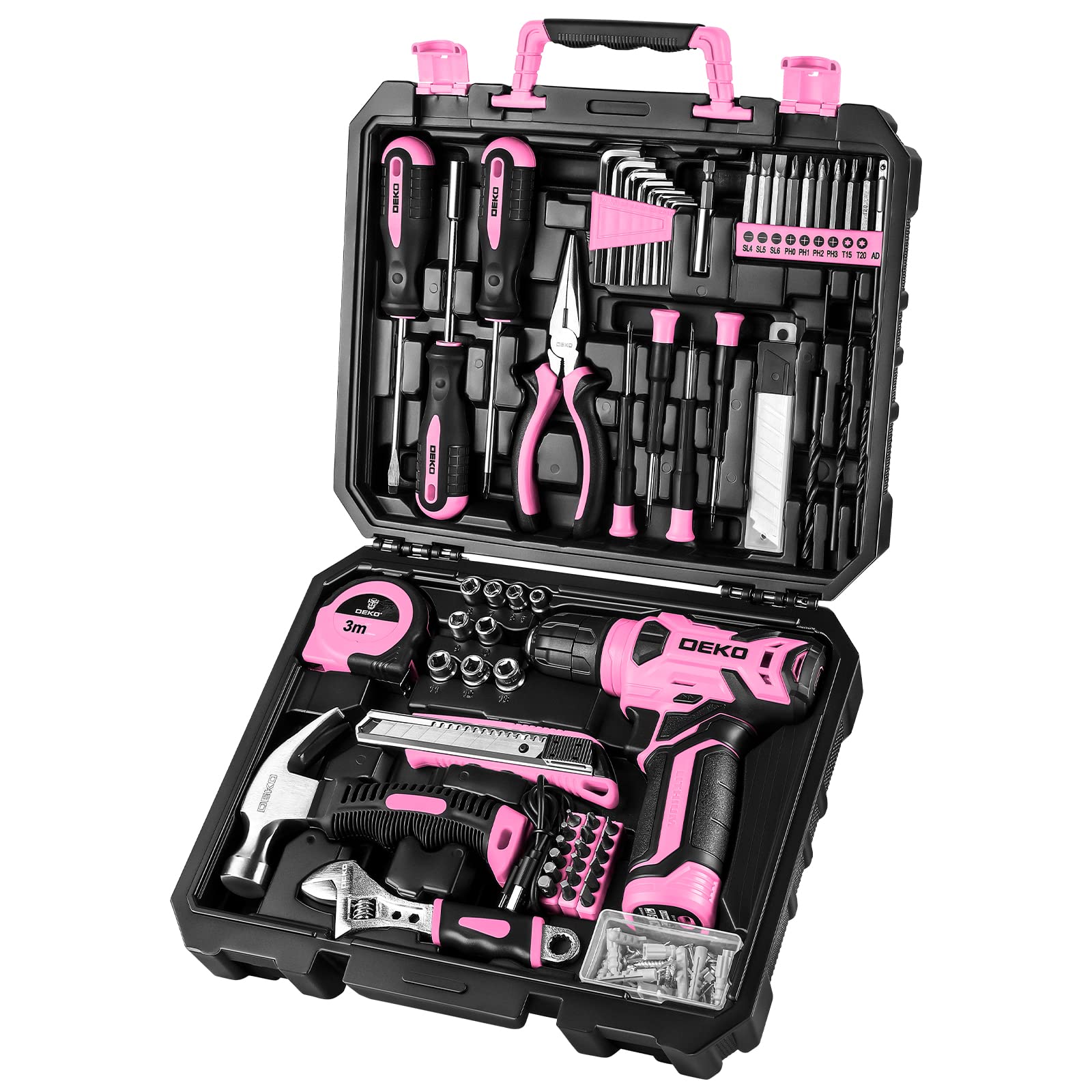 DEKOPRO 8V pink cordless drill with LED for easy drilling and screw driving