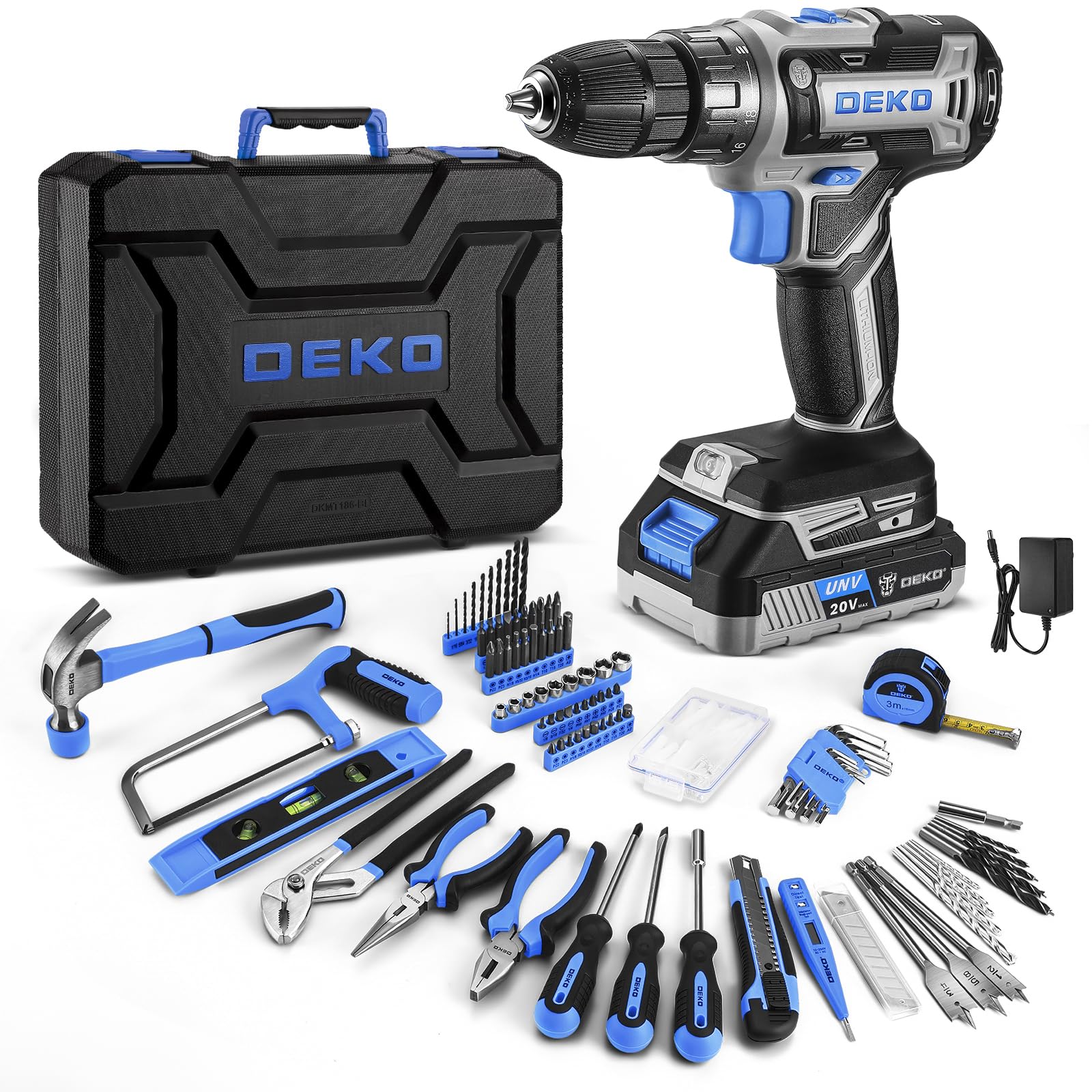 DEKOPRO blue 20V drill in compact toolbox for quick home repairs