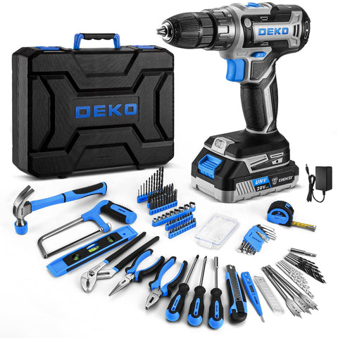 DEKOPRO blue 20V drill in compact toolbox for quick home repairs