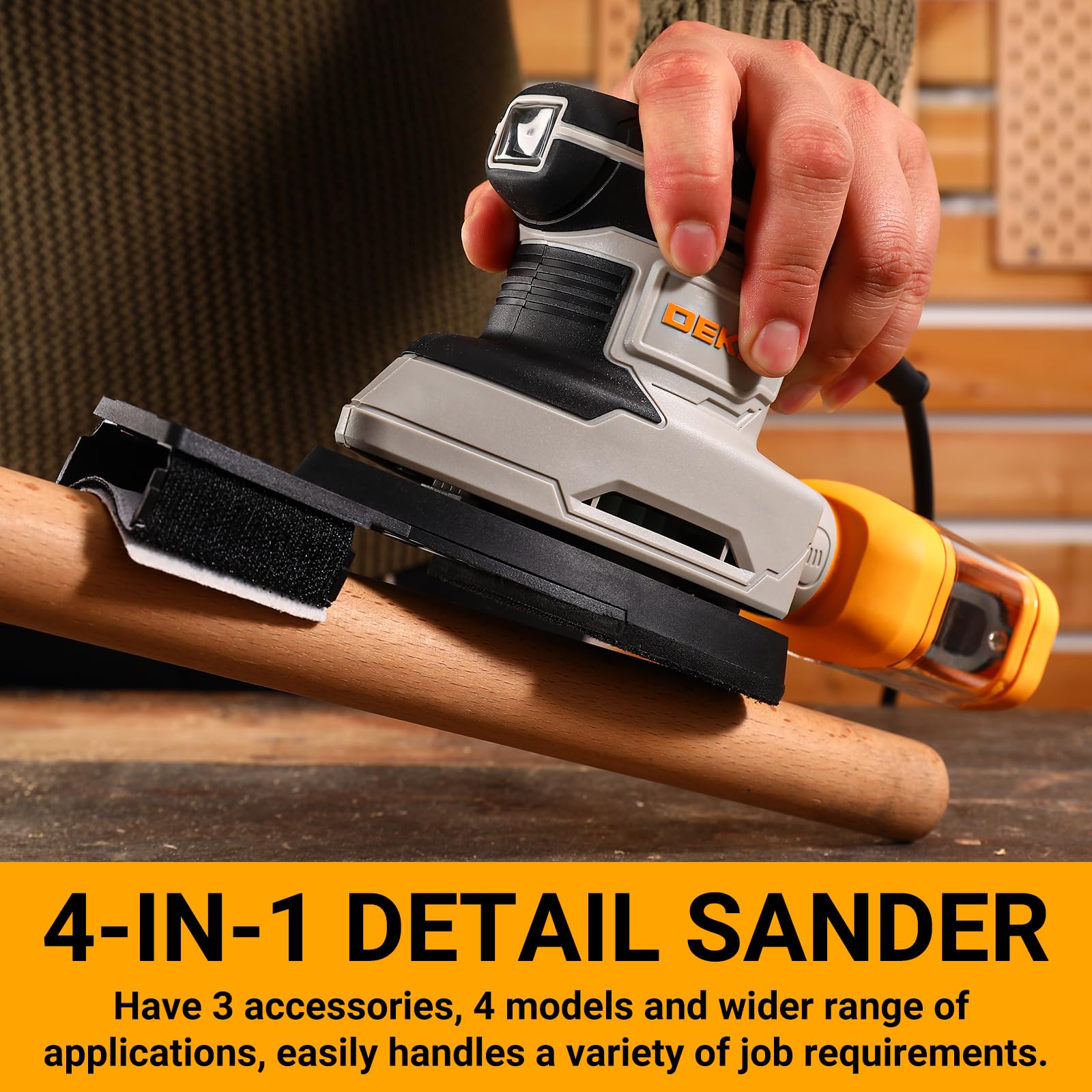 DEKOPRO compact palm sander for easy control in tight spaces