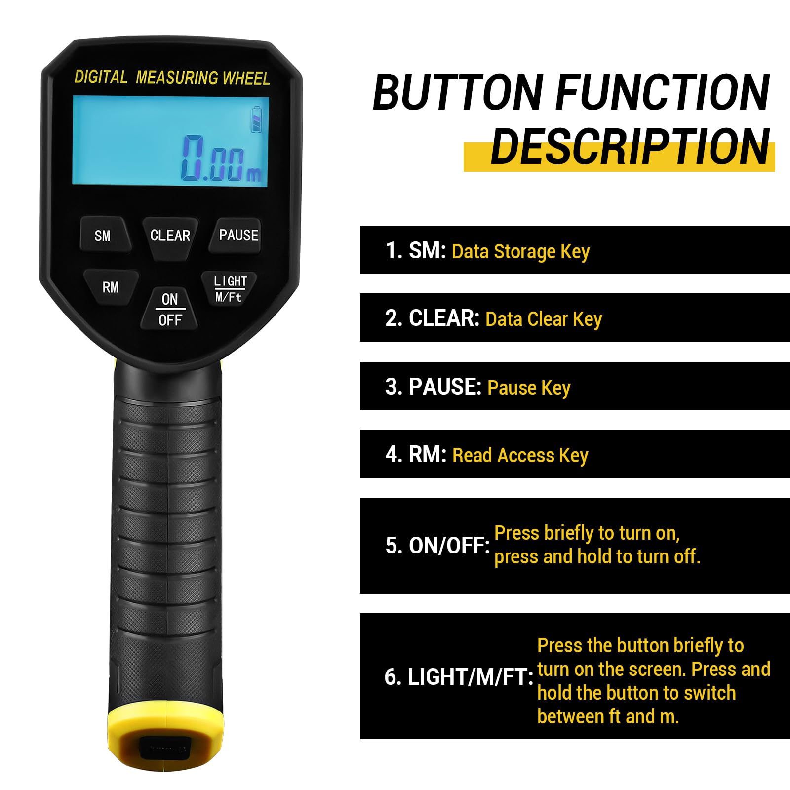 DEKOPRO digital measuring wheel with 12.5-inch display showing precise readouts