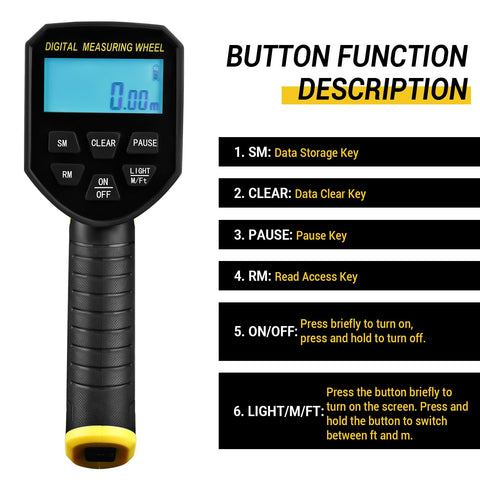 DEKOPRO digital measuring wheel with 12.5-inch display showing precise readouts