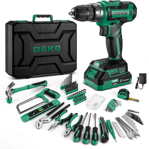 DEKOPRO green 20V cordless drill in use for quick home projects