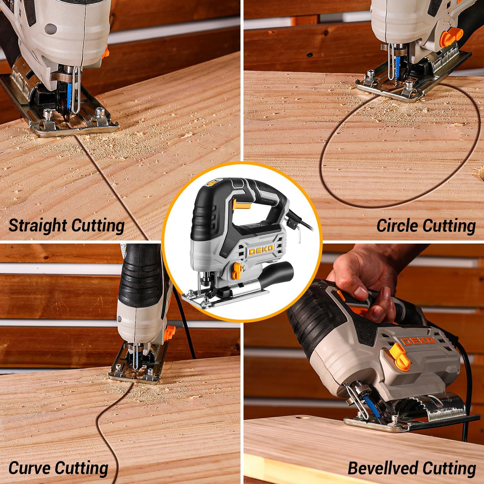 DEKOPRO jig saw parallel guide enables straight cuts