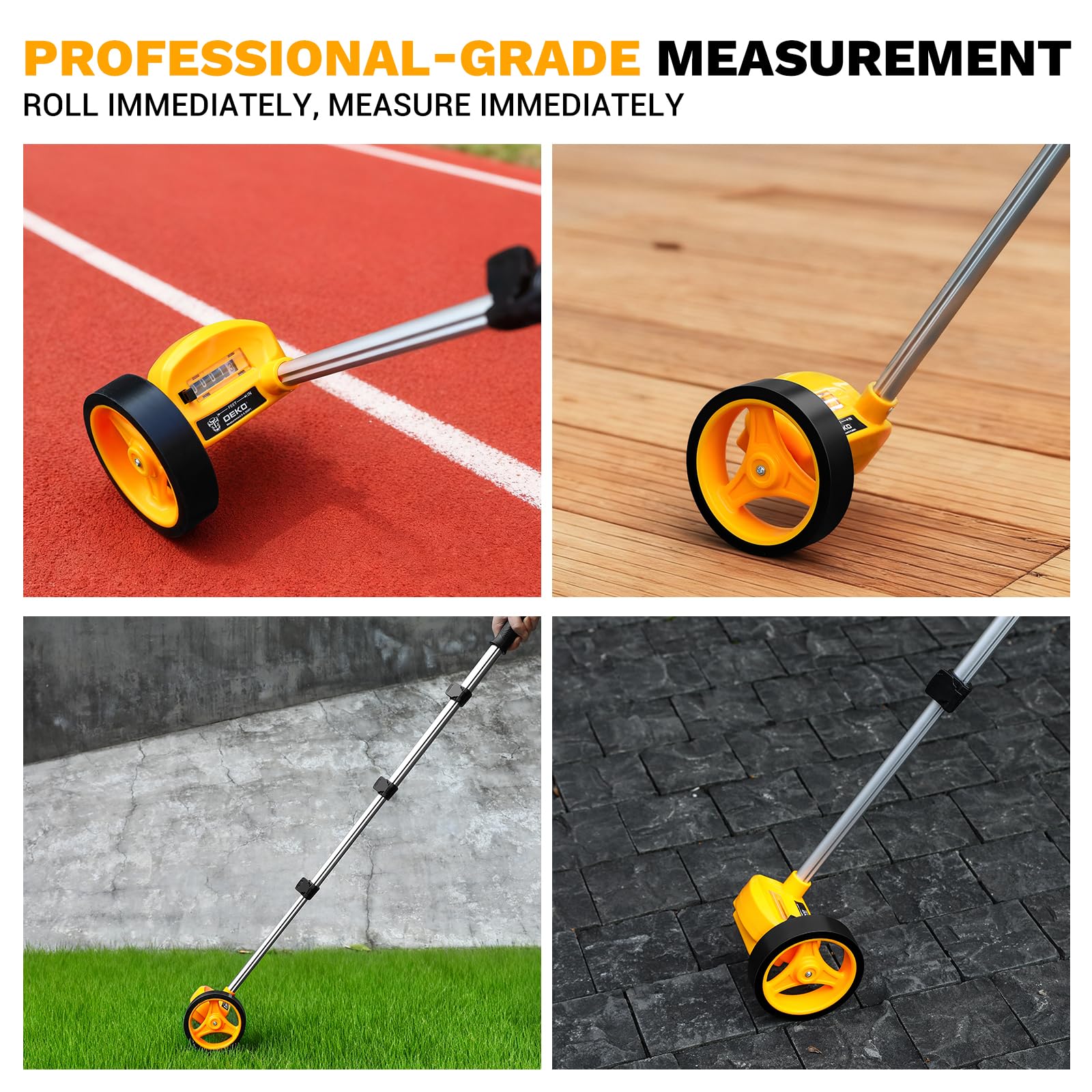 Shrunk to 15 inches for compact storage of the DEKOPRO measuring wheel.