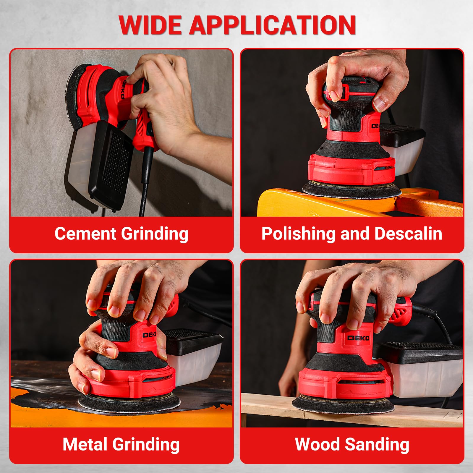 DEKOPRO sander used on wood or metal surfaces