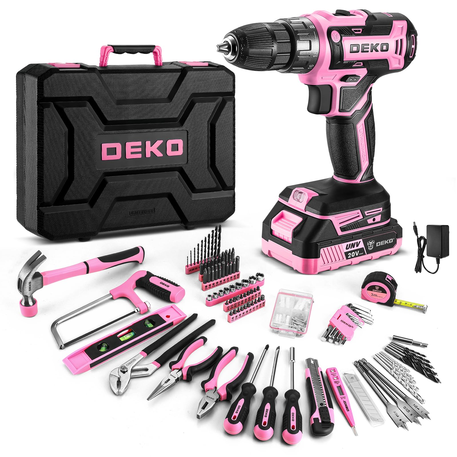 DEKOPRO pink 20V power drill ready for quick DIY projects.