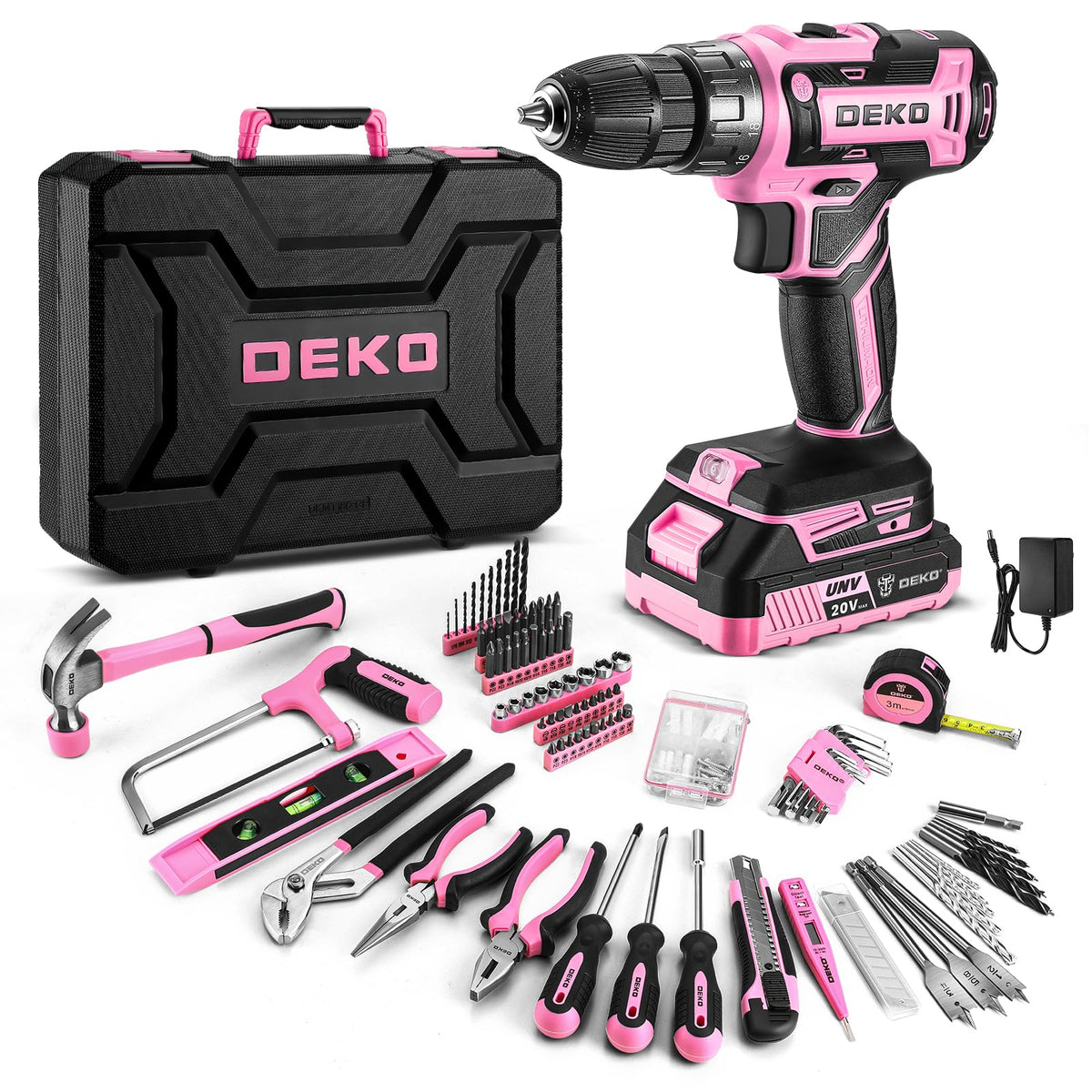 DEKOPRO pink 20V power drill ready for quick DIY projects.