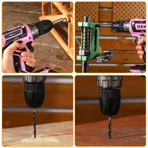 DEKOPRO pink drill kit with user manual and bits for beginners.