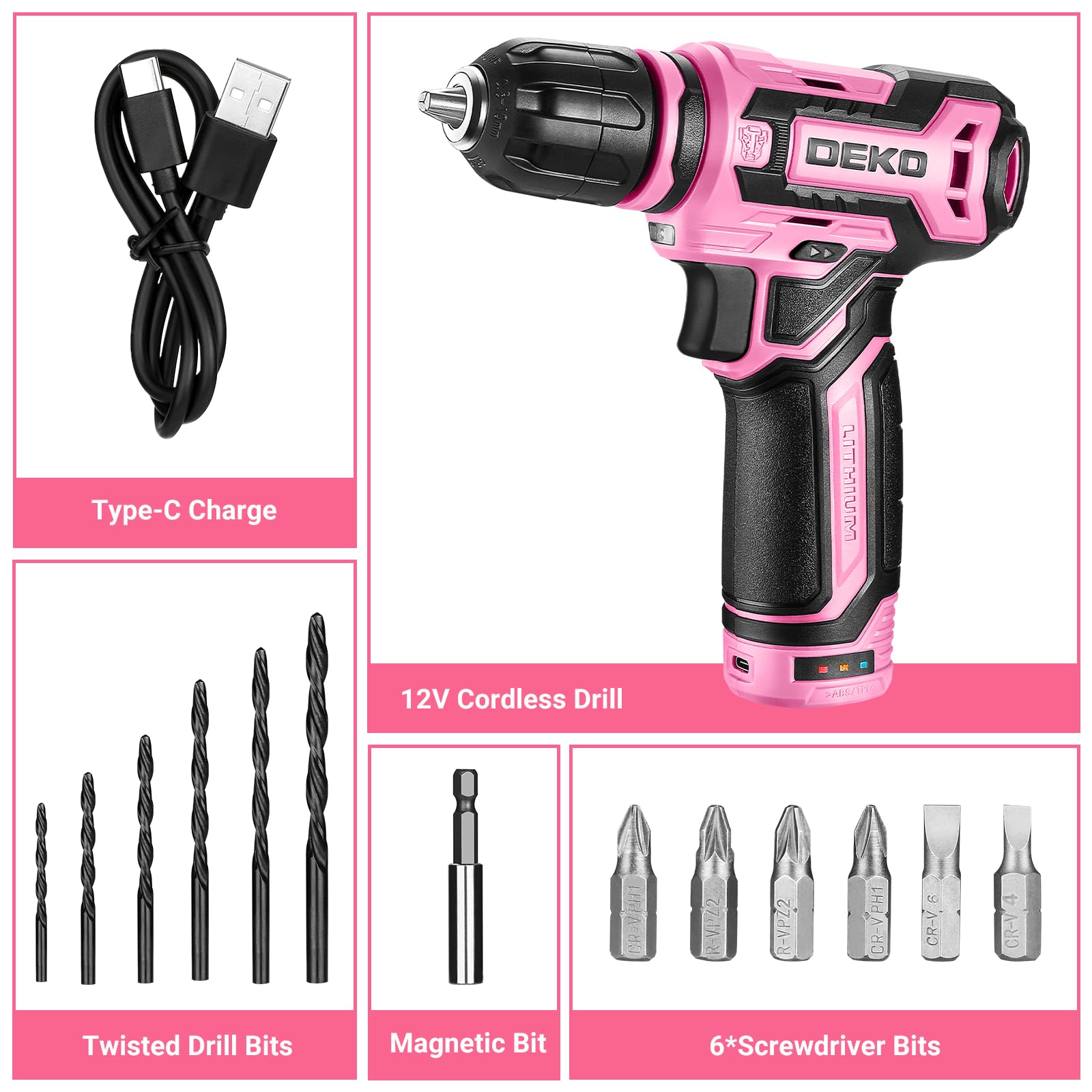 DEKOPRO pink drill weighs 1.65 pounds for one-handed use