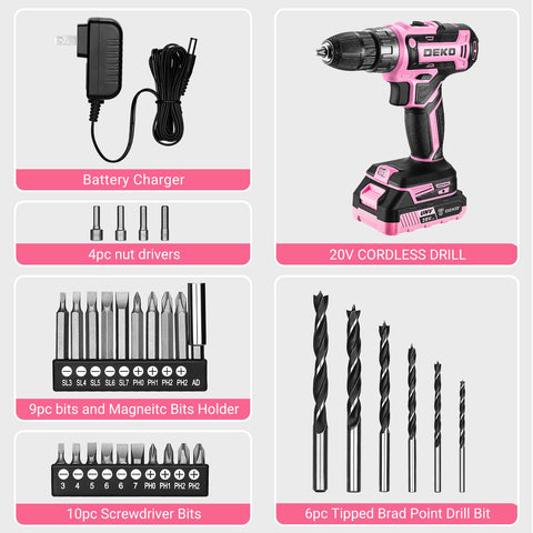 DEKOPRO pink lightweight drill at 2.5 lb reduces fatigue during tasks.