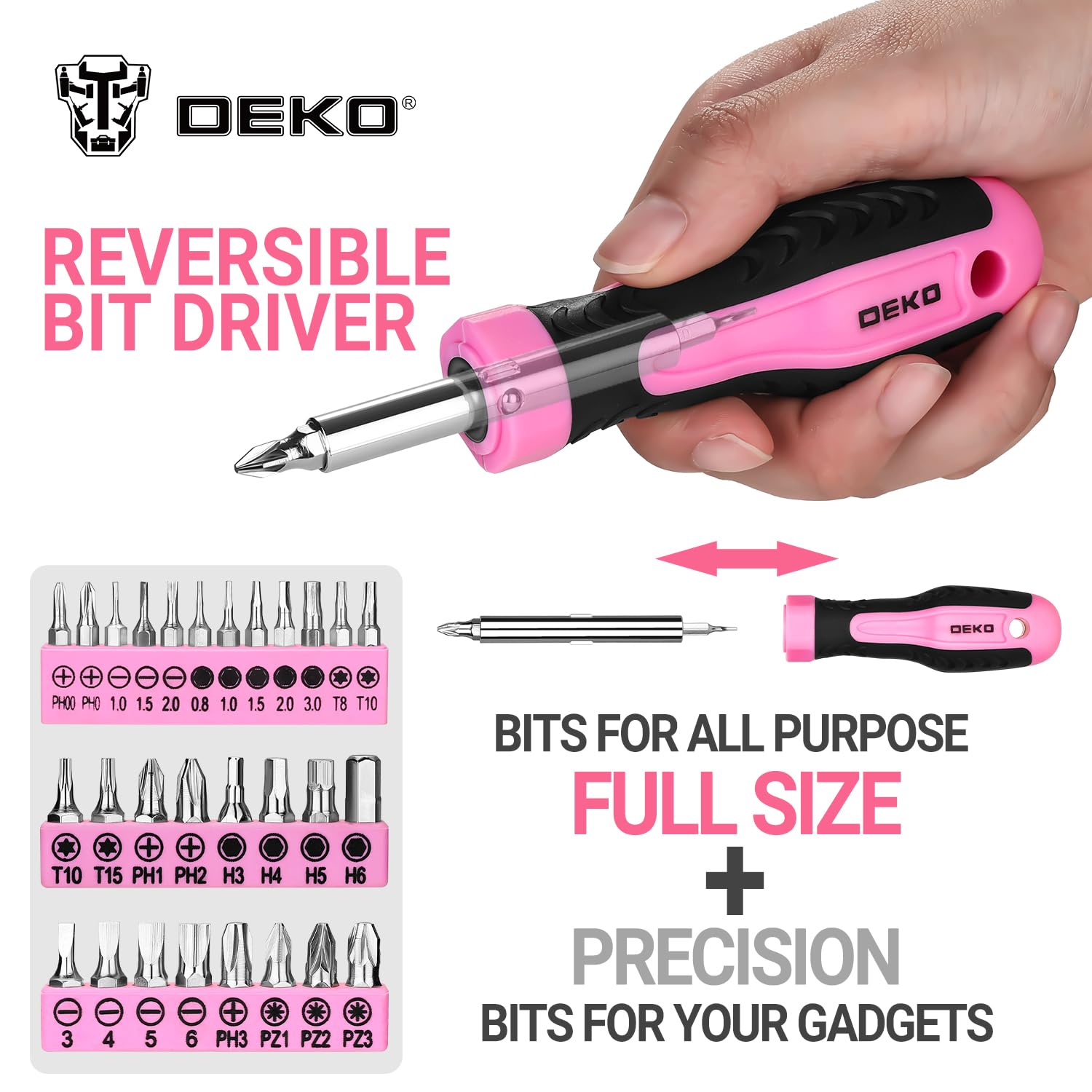 DEKOPRO pink ratchet screwdriver in use for fast assembly tasks