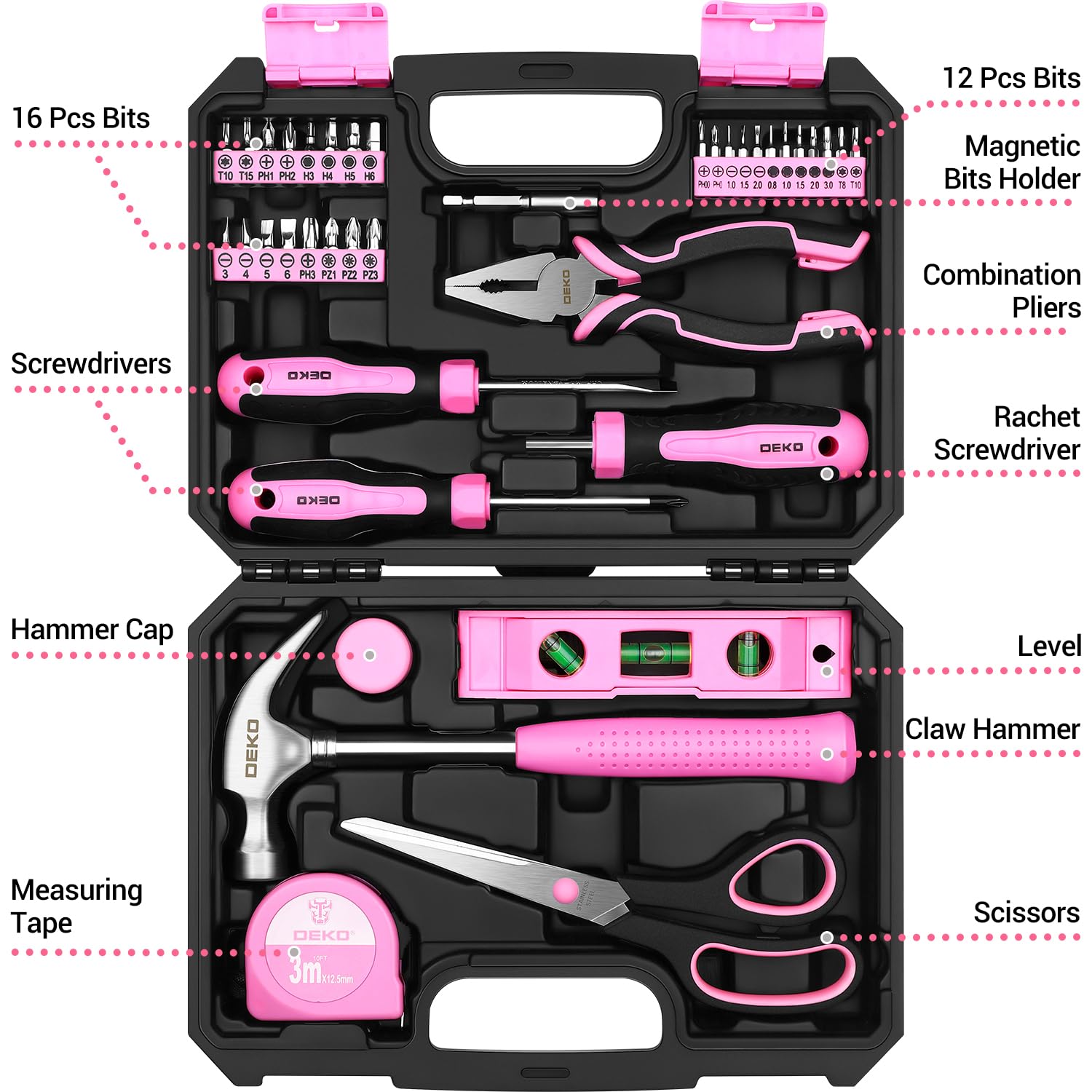 DEKOPRO pink screwdrivers in set with ergonomic grip for comfortable repairs