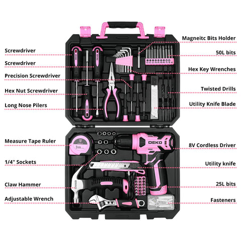 DEKOPRO pink tool-kit storage case keeping bits organized