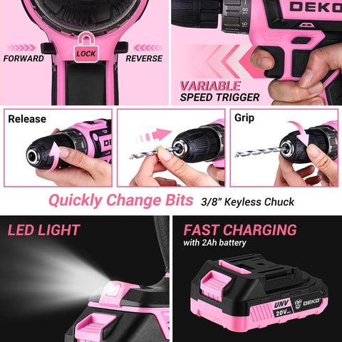 DEKOPRO pink toolbox-case storing tools neatly and portably.