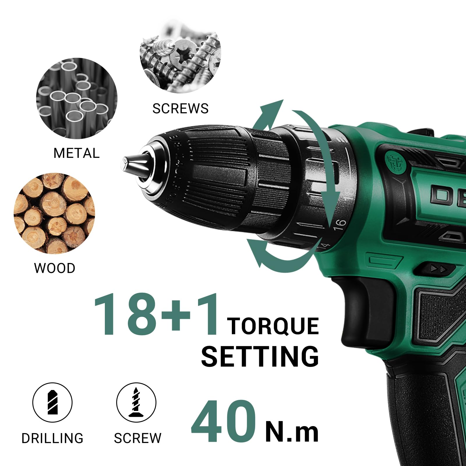 DEKOPRO drill bits set and magnetic bit holder for quick changes.