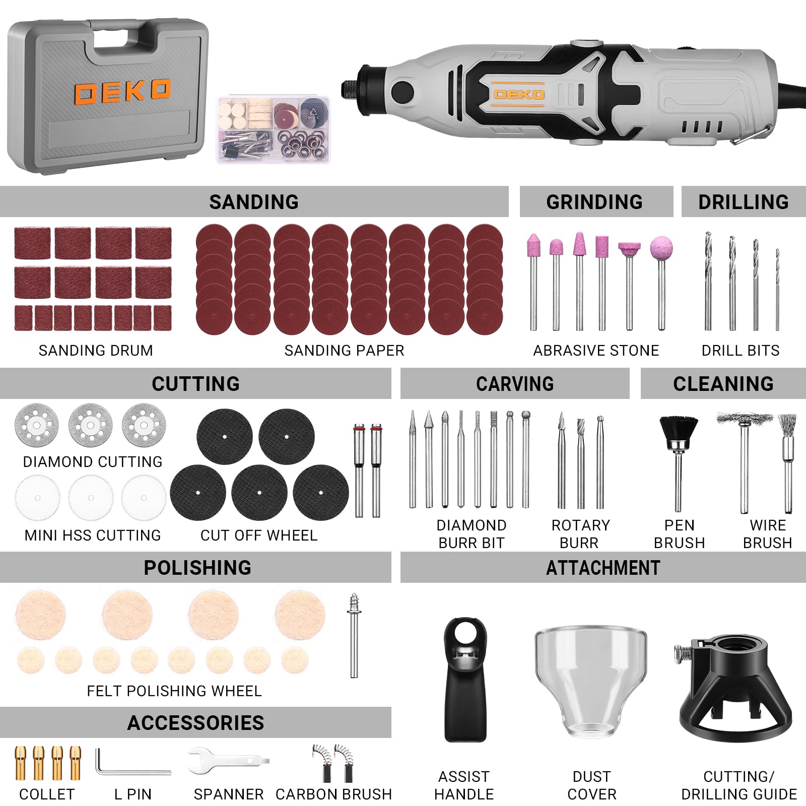 DEKOPRO rotary tool kit flex shaft for extended reach and precision