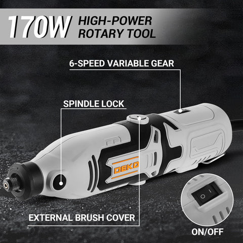 DEKOPRO rotary tool with 6-speed control for fine tuning RPM
