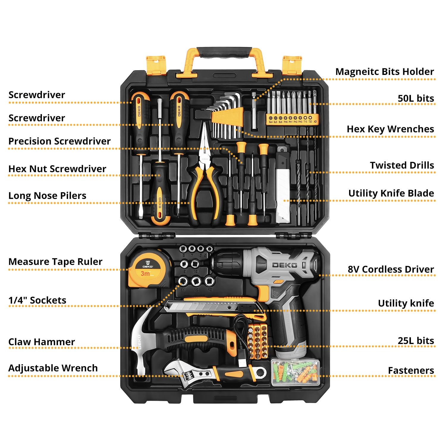 DEKOPRO tool box with drill keeps tools organized for quick projects