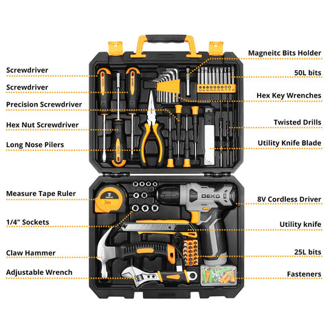 DEKOPRO tool box with drill keeps tools organized for quick projects