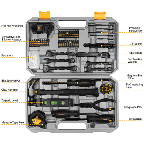 DEKOPRO toolkit contents spread highlighting versatile tools for DIY projects.