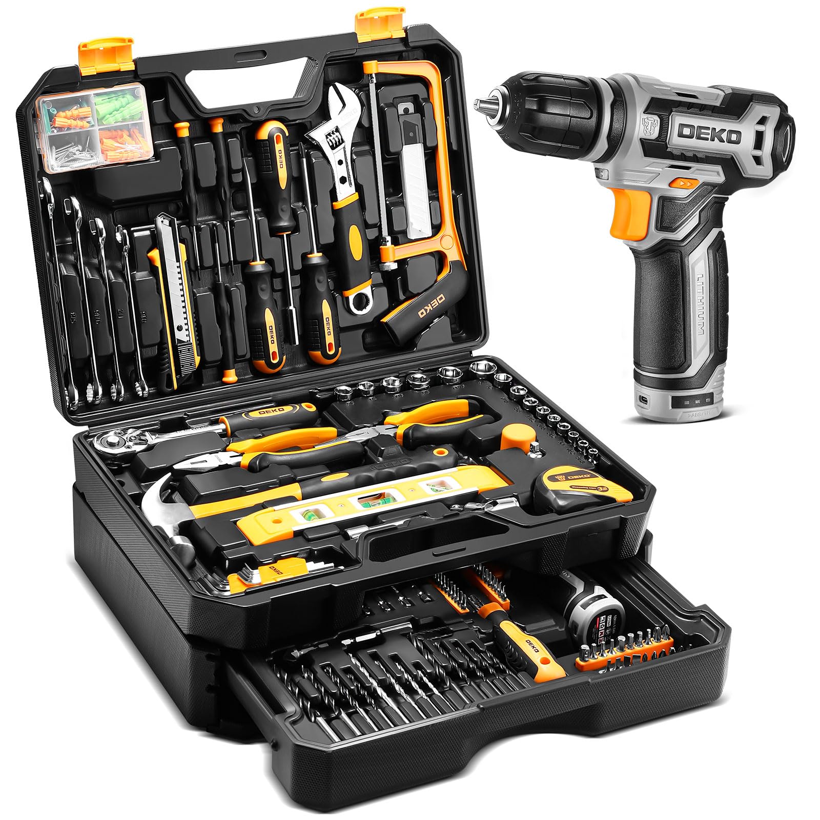 DEKOPRO Tool Kit Box capacity upgrade expands storage for all home projects.