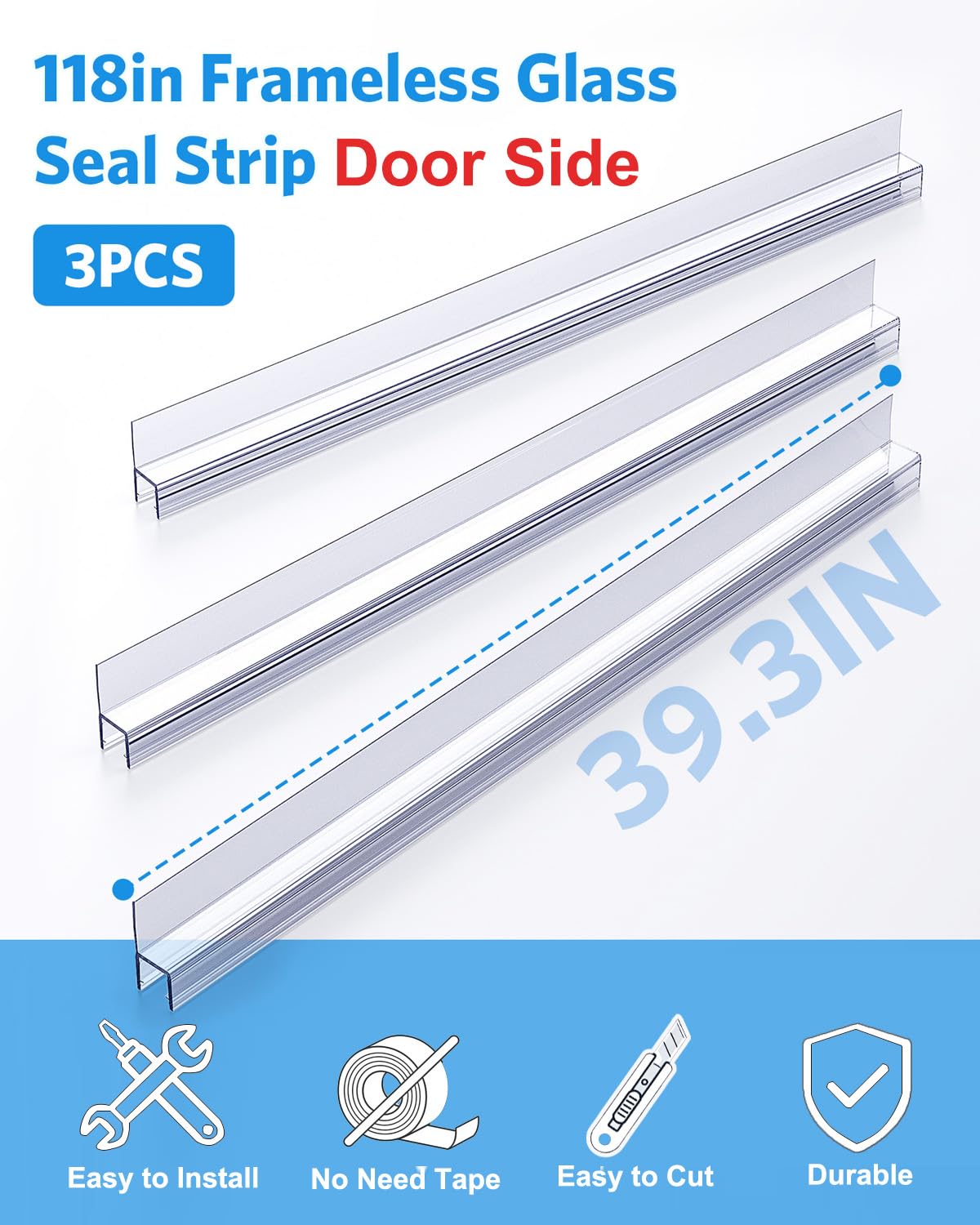 Delamu 3-pack seal set ready to replace worn shower door edges.