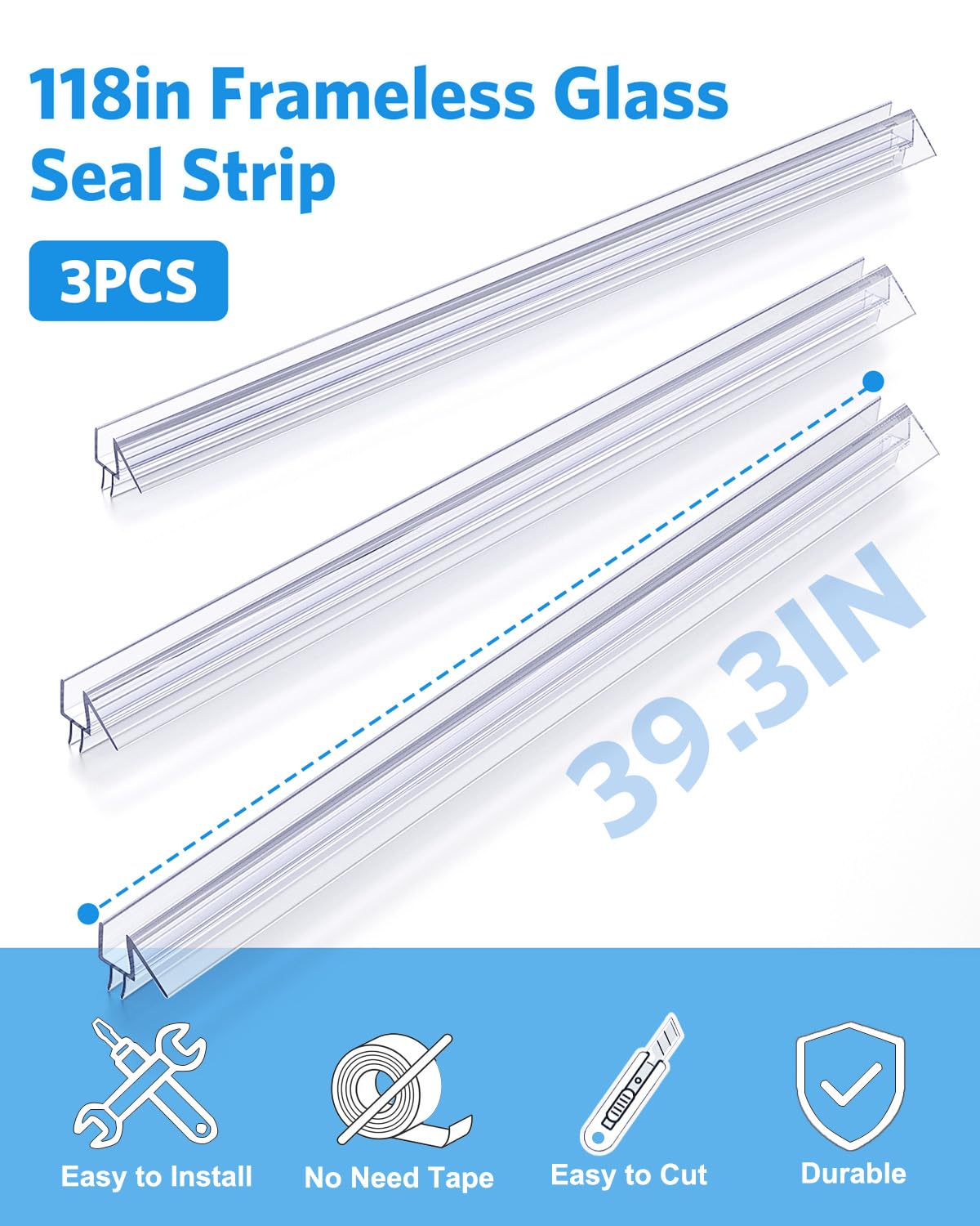 Delamu frameless glass door seal for 3/8 inch glass creates a tight seal