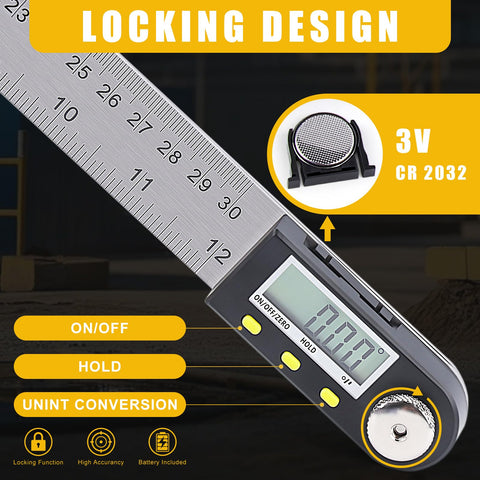 Delgada digital angle finder LCD display clearly reading a measurement on site