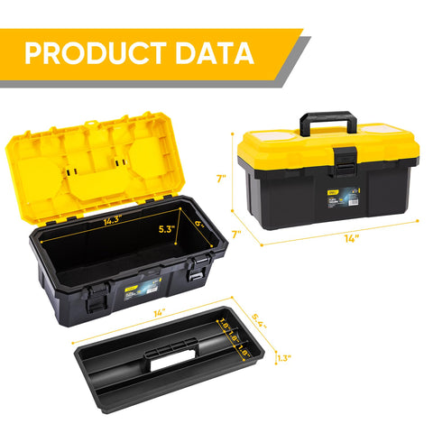 Deli 16-Inch Tool Box interior shows dual-layer design for quick tool access