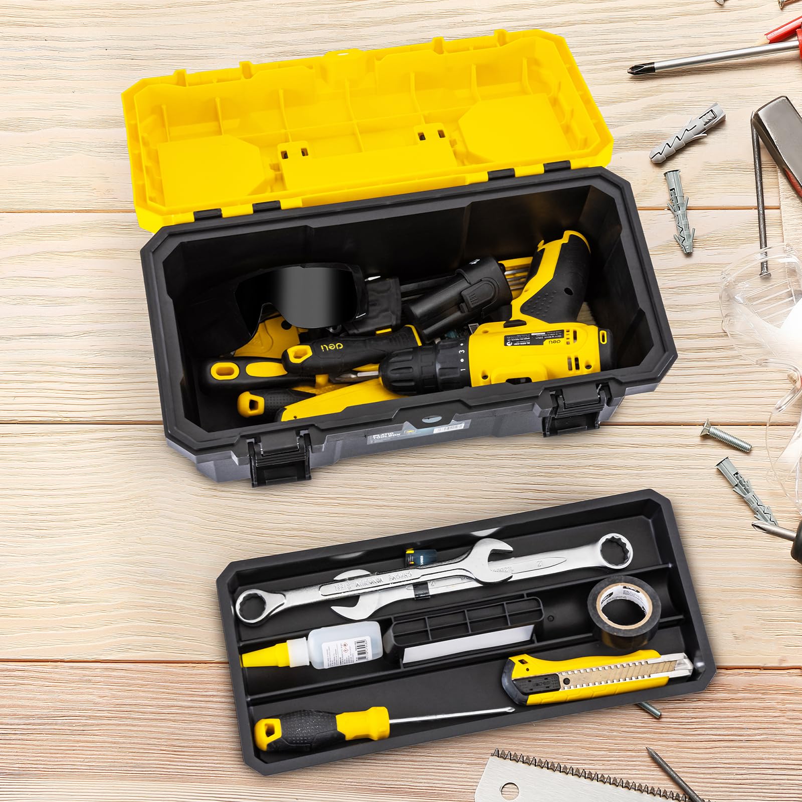 Deli 16-Inch Tool Box ergonomic anti-slip handle for comfortable carrying