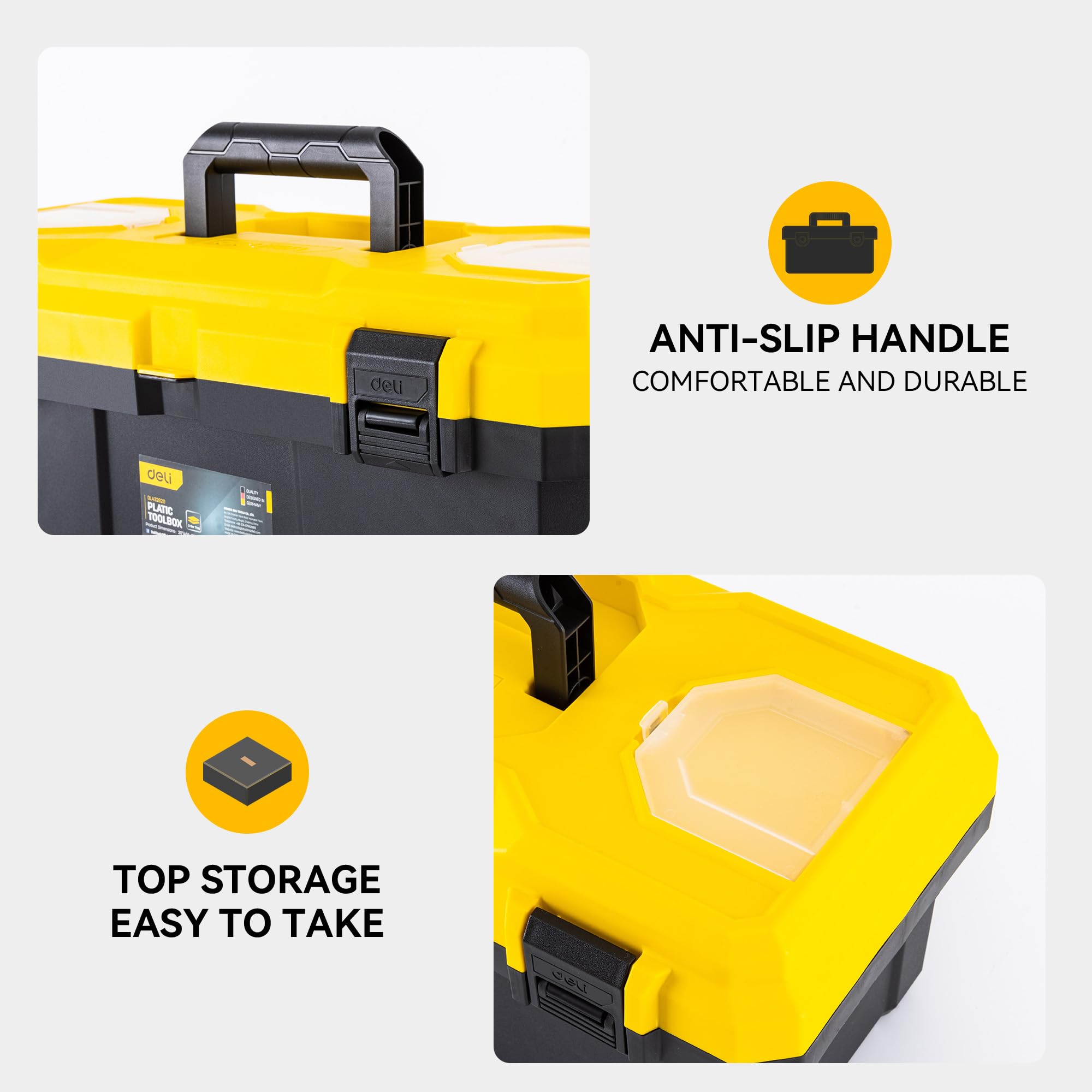 Deli 16-Inch Tool Box removable tray adds flexible small part storage