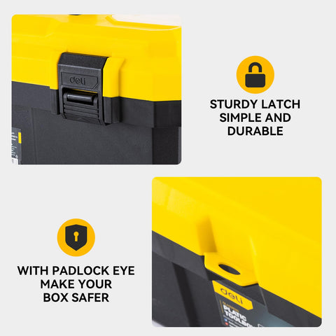 Deli 16-Inch Tool Box top storage keeps small parts within easy reach
