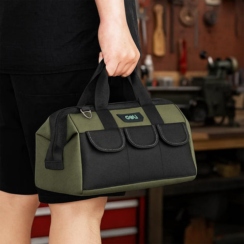 Deli compact 12.5-inch tool bag ready for transport