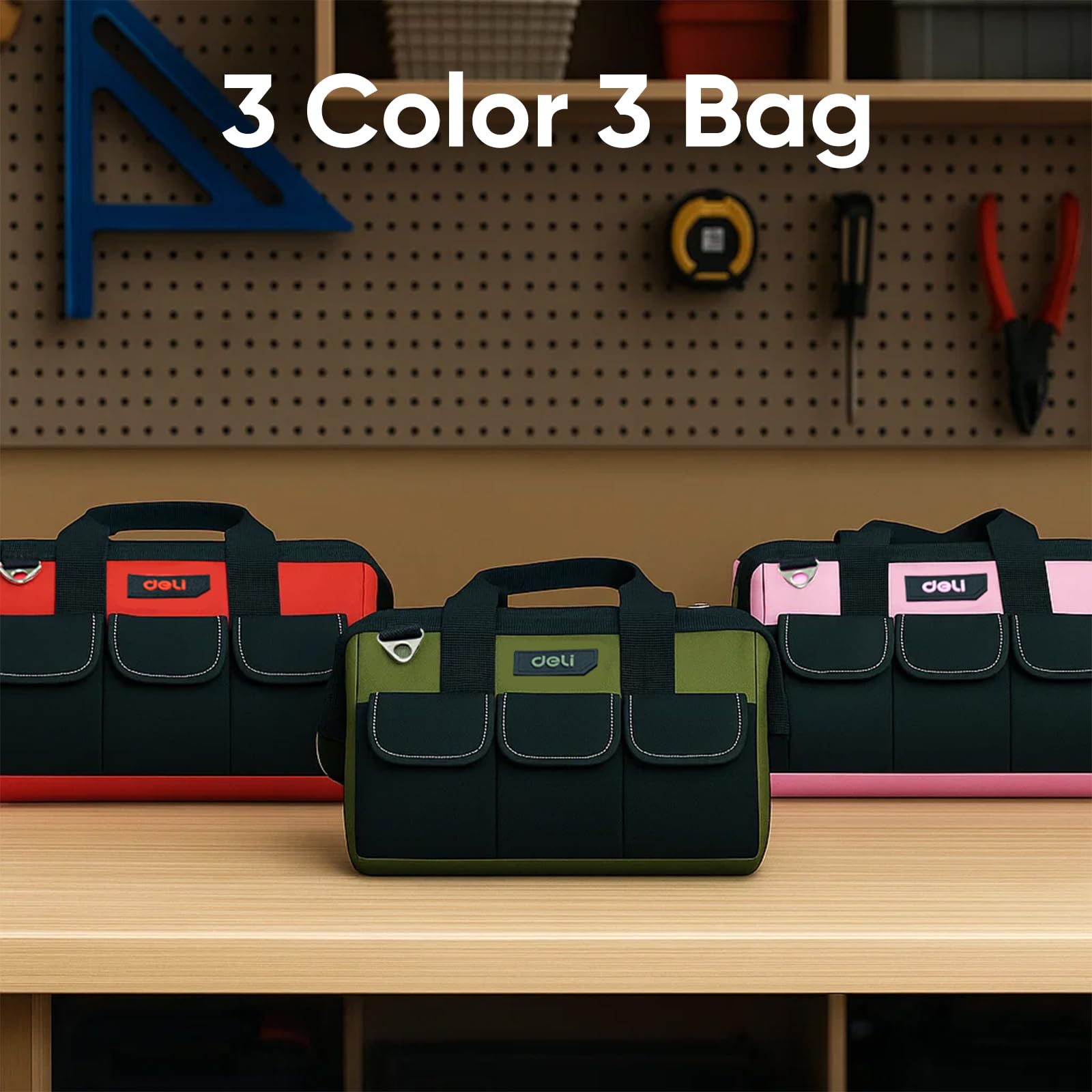 Reinforced hard bottom detail on a Deli tool bag for durability
