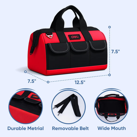 Deli pink bag opened to reveal a spacious main compartment for larger tools