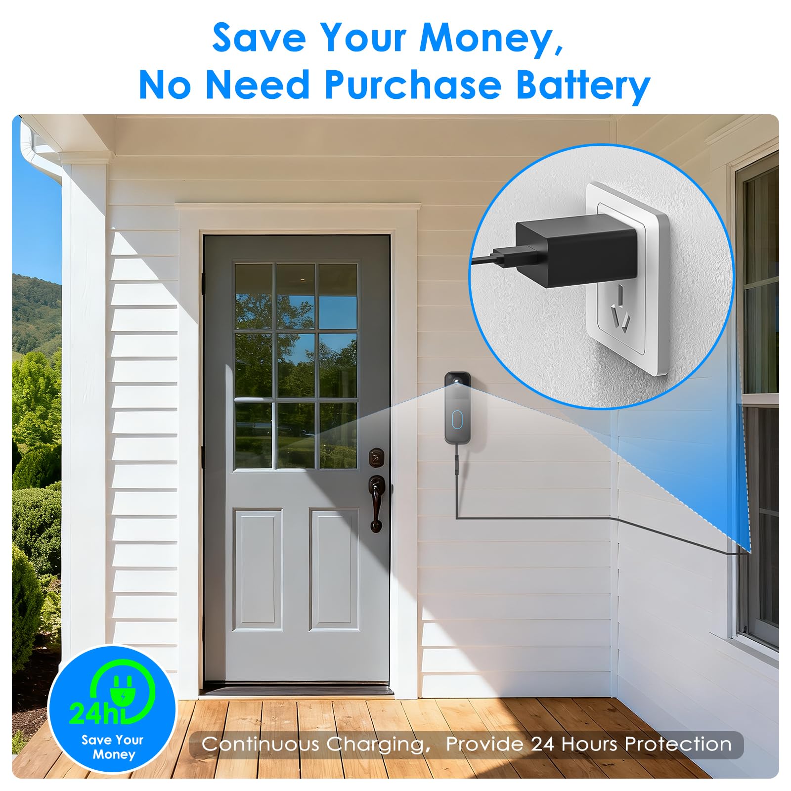 Delilyn continuous power keeps Blink Doorbell charged without battery swaps.