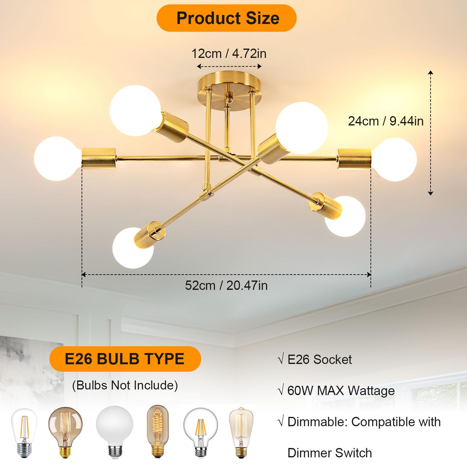 DELIPOP living room sputnik gold ceiling light adds warm ambience
