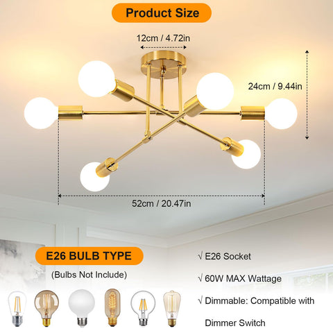 DELIPOP living room sputnik gold ceiling light adds warm ambience