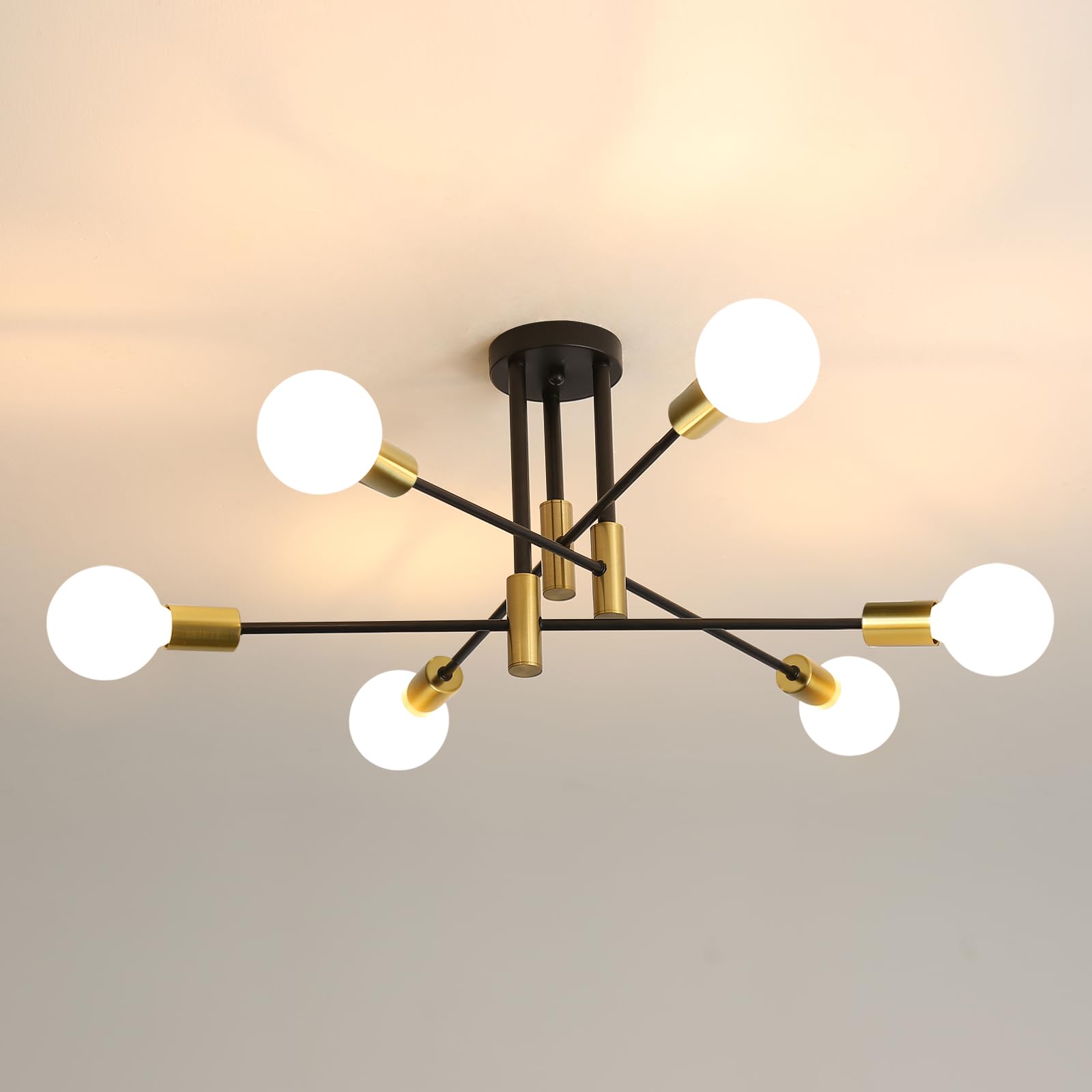 DELIPOP Sputnik light fixture with six arms creates dining room ambiance and mid-century flair.