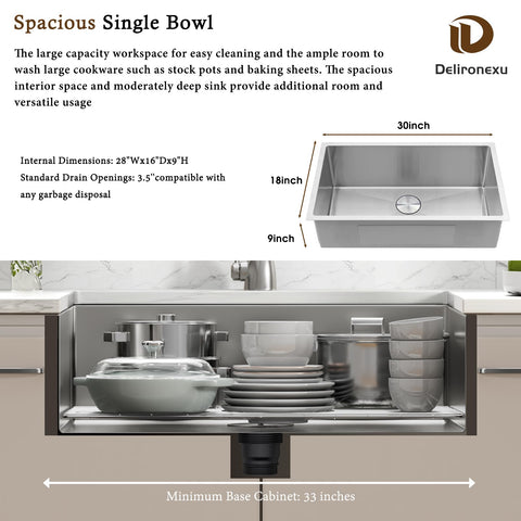 Delironexu 18-gauge stainless steel close-up highlights a durable brushed finish.