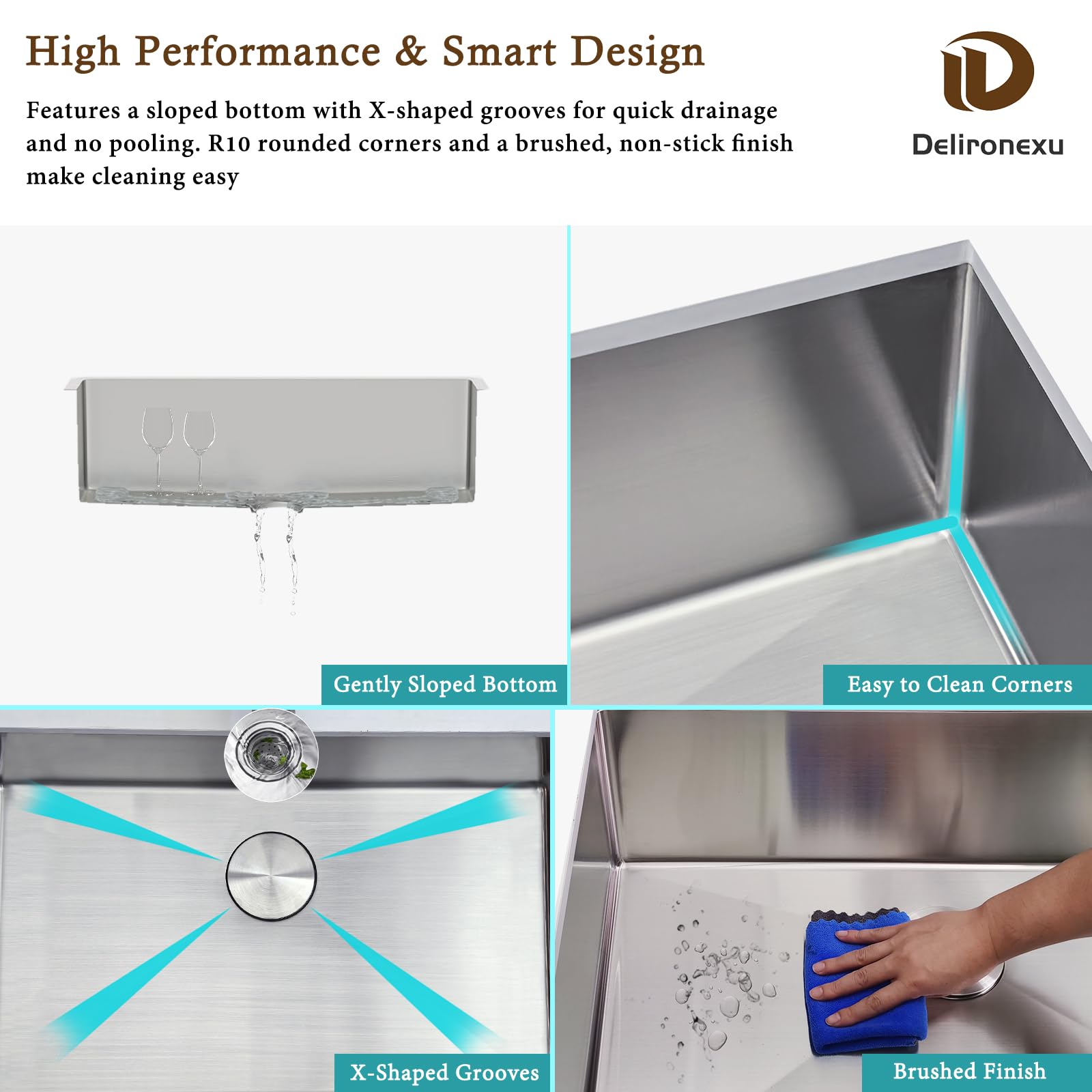 Delironexu quiet pads inside the sink reduce noise during dishwashing.