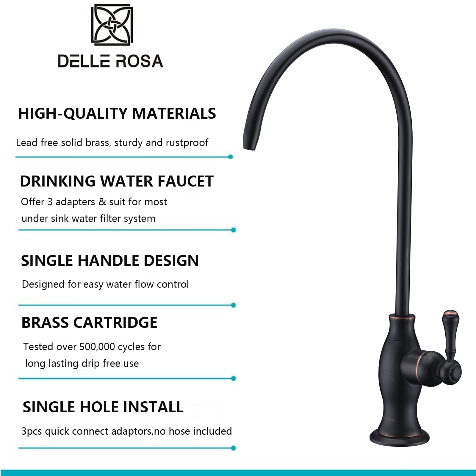 Delle Rosa faucet featuring oil rubbed bronze finish resists tarnish and adds timeless style.