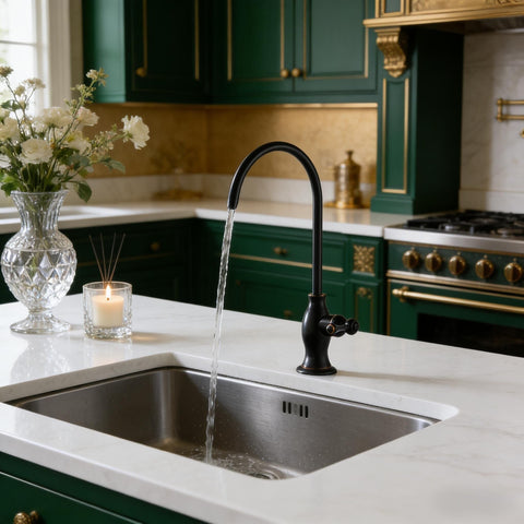 Delle Rosa includes three quick-connect adapters for flexible plumbing.