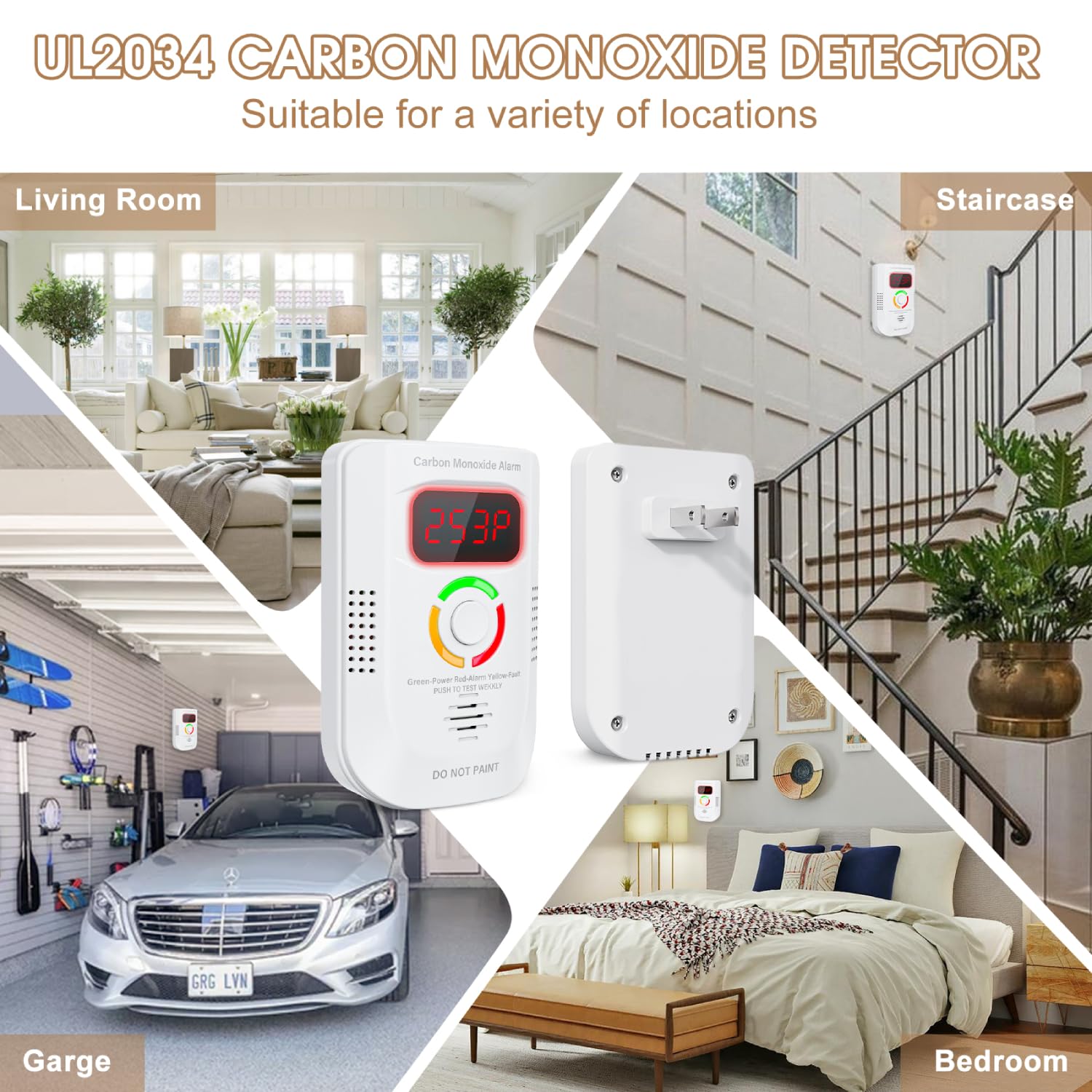 Deller CO detector test and mute button for quick safety checks