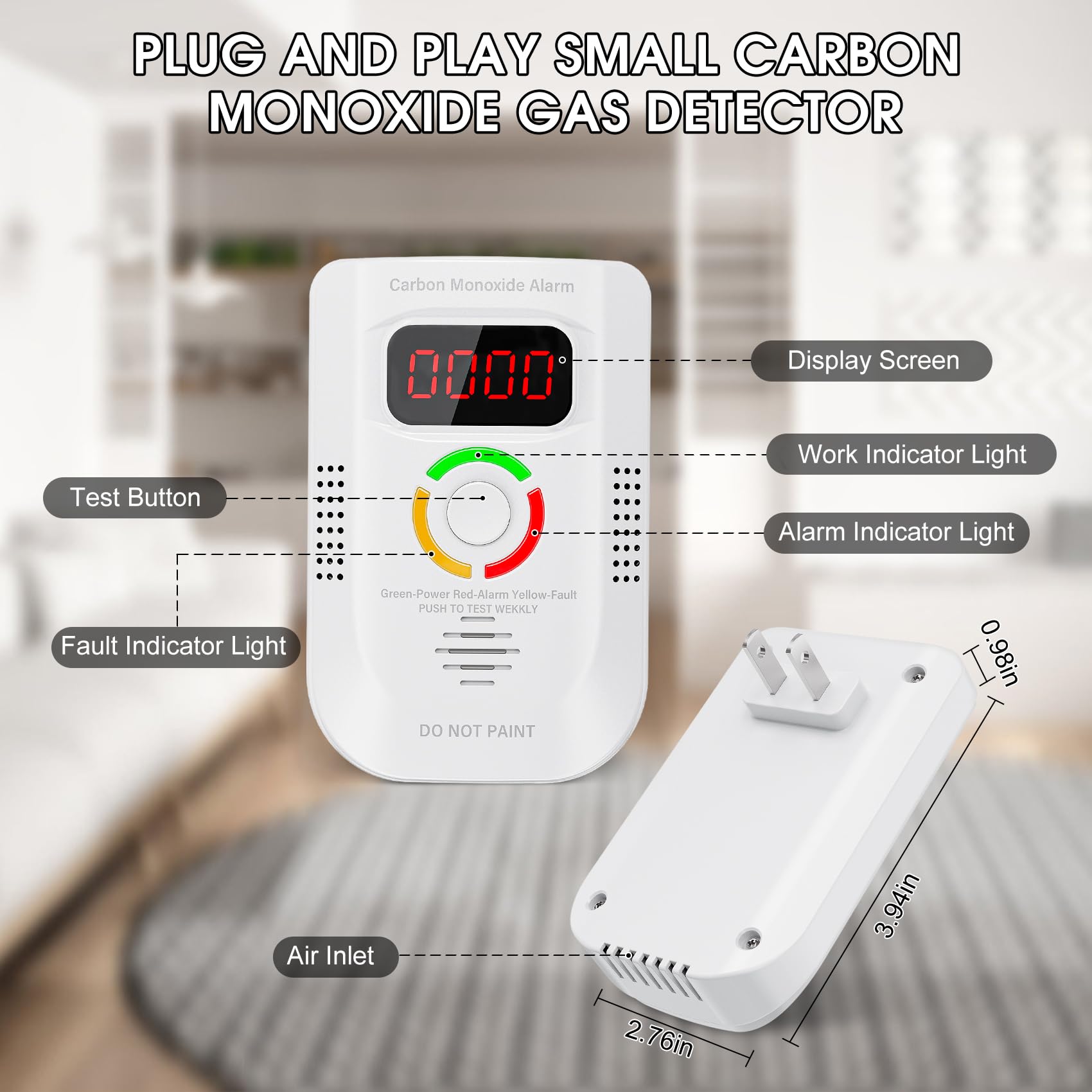 Deller CO detector with digital display shows real-time levels clearly