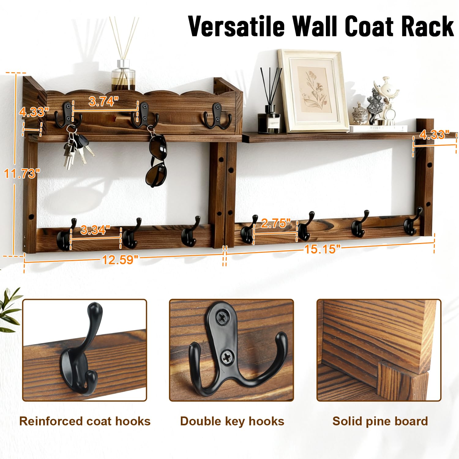 Dellicasi coat rack with shelf side view showing wall-mounted design