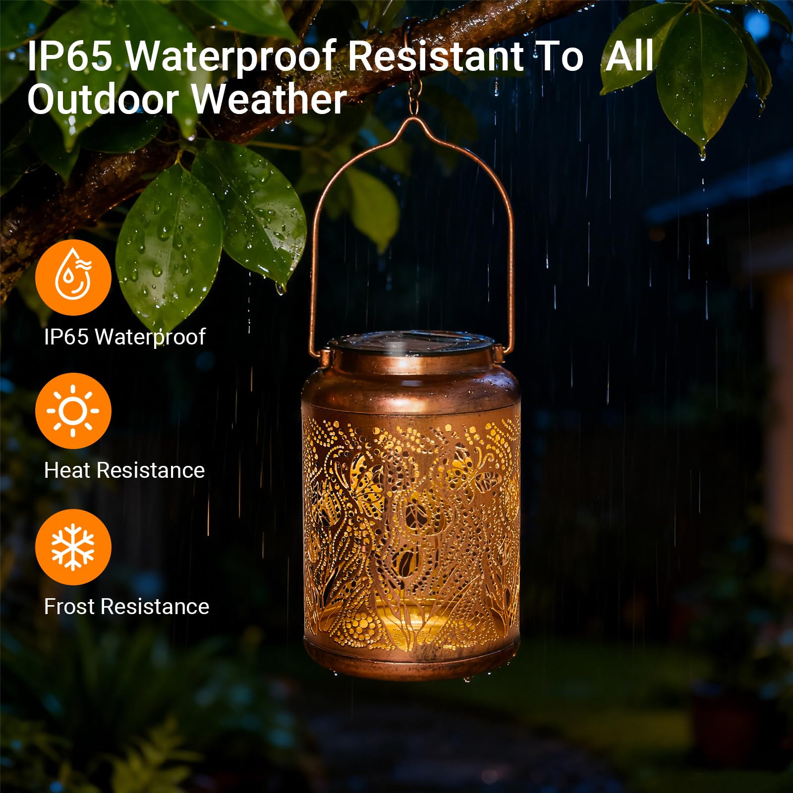 Dellicasi metal hanging lantern adds elegant porch decor.
