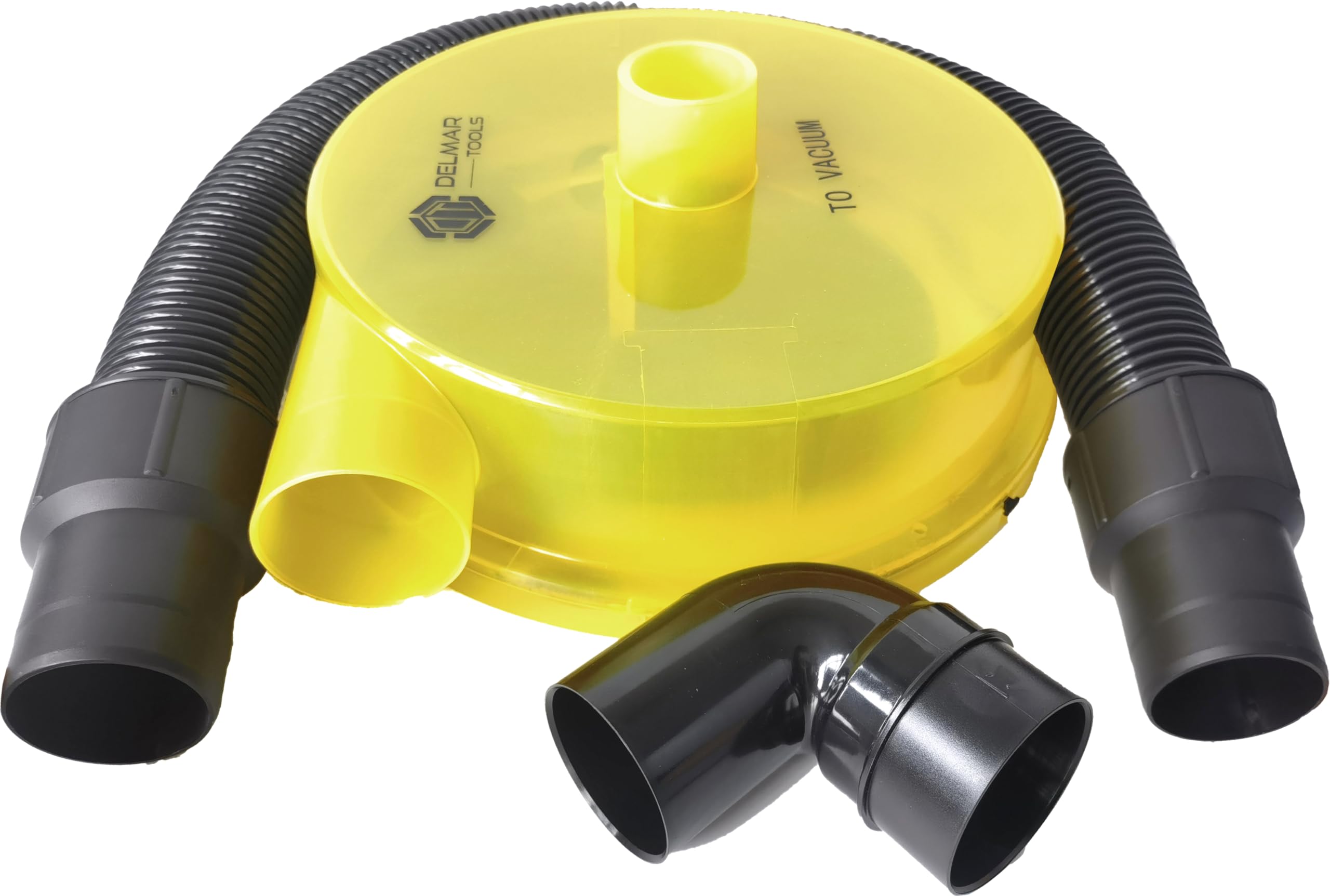 Delmar Tools low-profile dust separator attached to a bucket for quick setup.